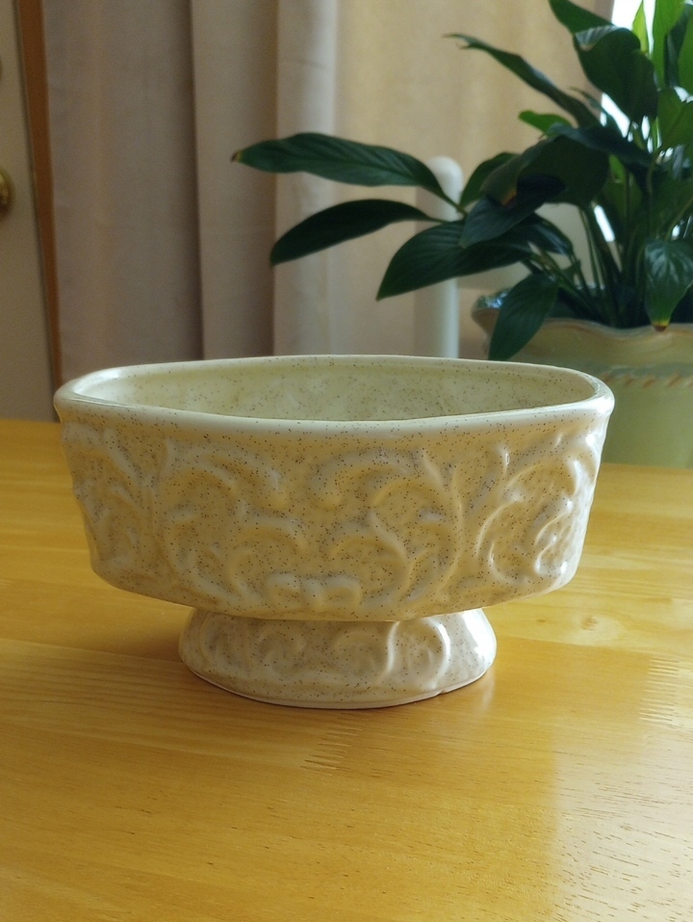 Vintage Speckled Cream Decorative Pedestal Bowl - Home Art